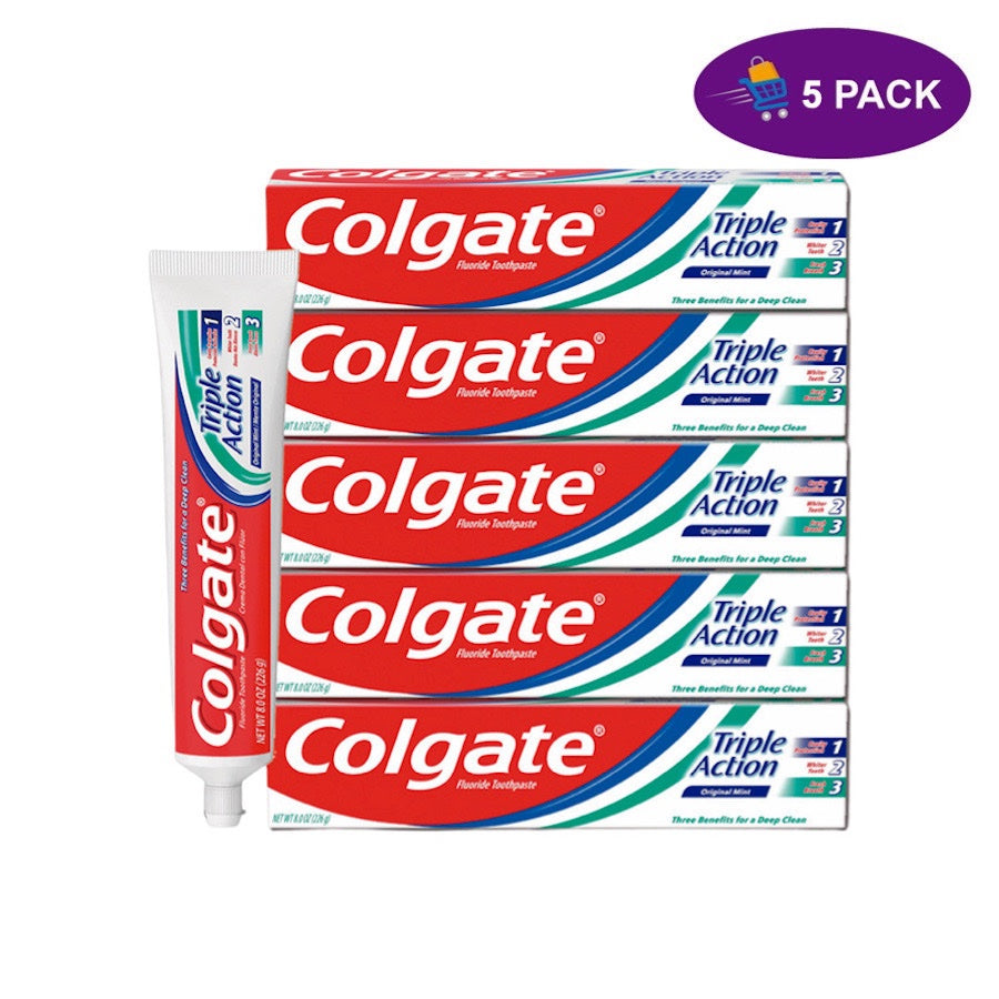 Colgate Triple Action Toothpaste, Original Mint, 8 oz – Value Size for Cavity Protection, Whitening, and Fresh Breath by Pasteur Pharmacy