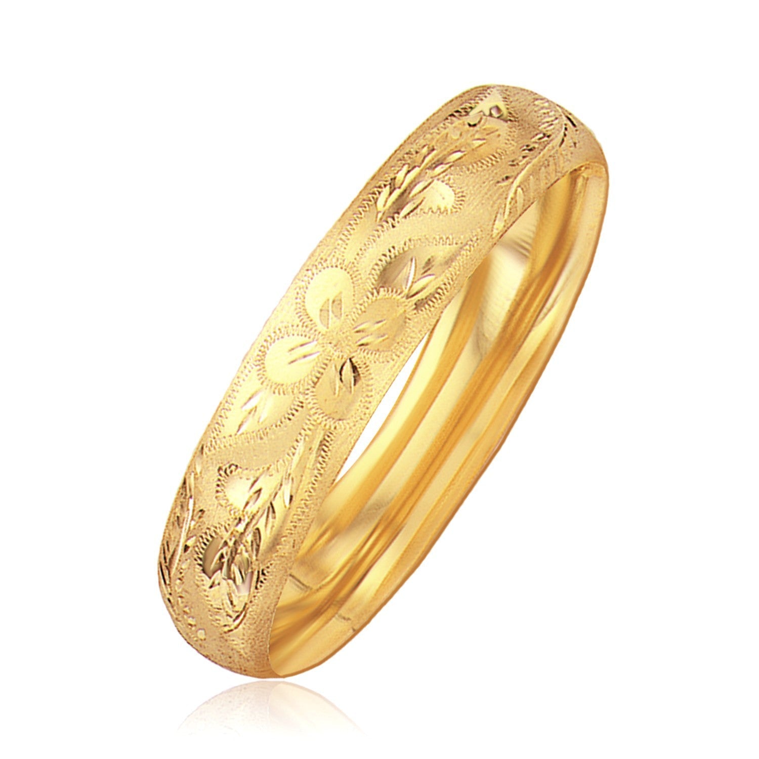 Classic Floral Carved Bangle in 14k Yellow Gold (13.5mm) by Bids.com