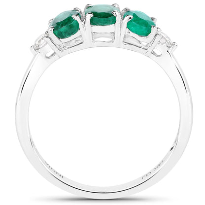 1.14 Carat Genuine Zambian Emerald and White Diamond 14K White Gold Ring by Bids.com