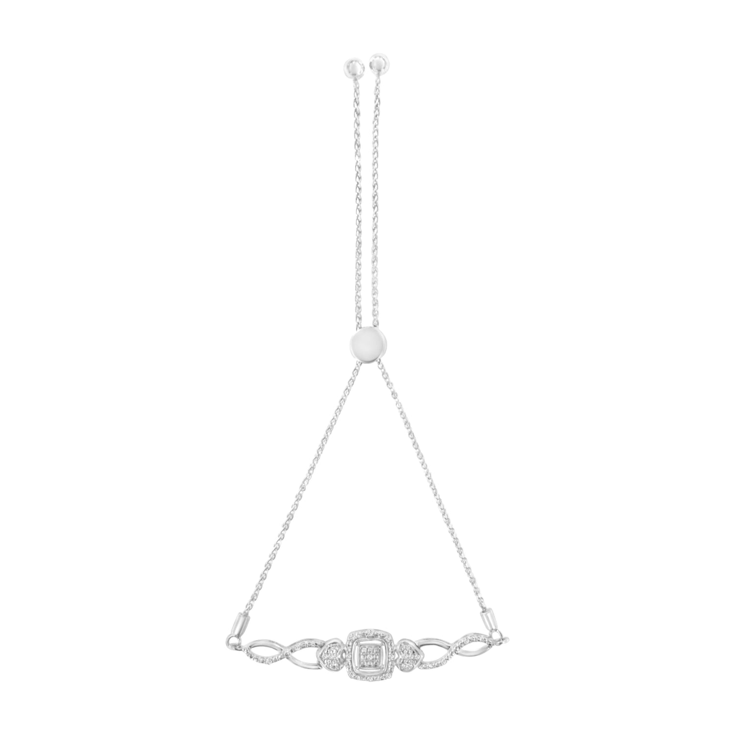 .925 Sterling Silver Diamond Cushion Frame Heart-Sides Twist 4â€-10â€ Adjustable Bolo Tennis Bolo Bracelet (I-J Color, I3 Clarity) by Bids.com