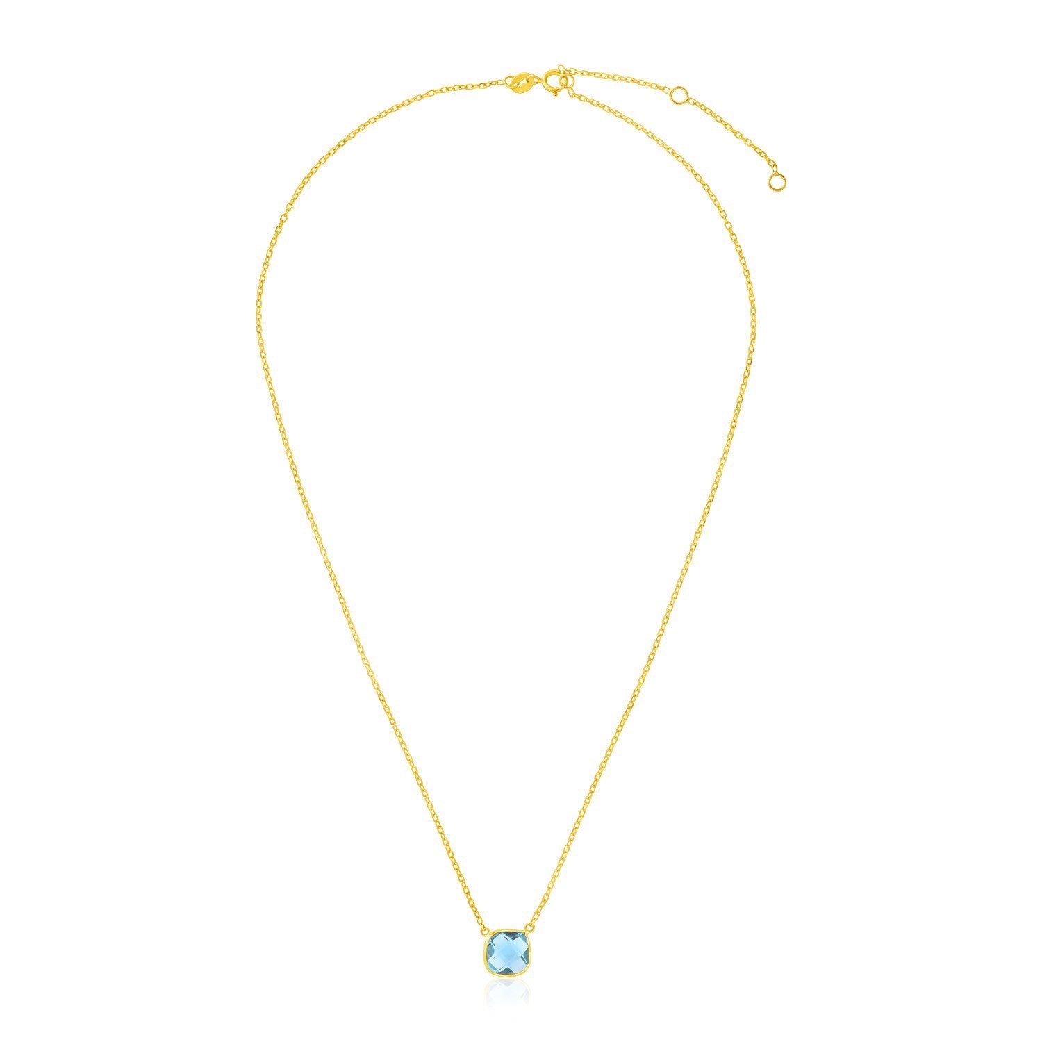 14k Yellow Gold 17 inch Necklace with Cushion Blue Topaz by Bids.com