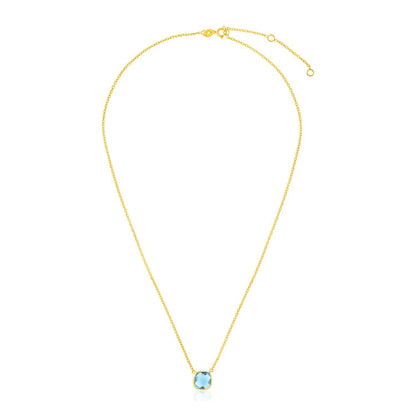 14k Yellow Gold 17 inch Necklace with Cushion Blue Topaz by Bids.com