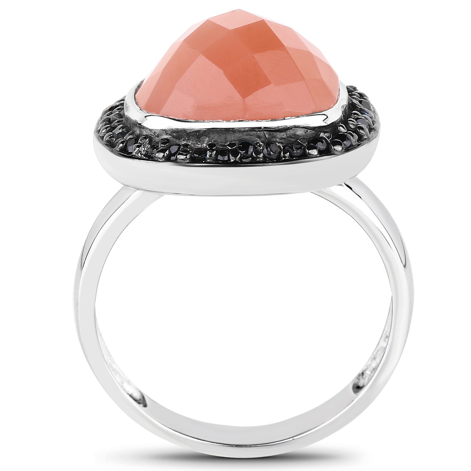 6.46 Carat Genuine Peach Moonstone and Black Spinel .925 Sterling Silver Ring by Bids.com