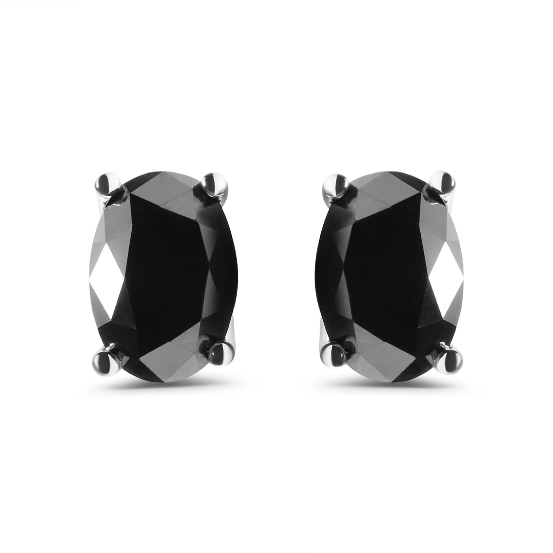 14K White Gold 3.00 Cttw Oval Cut Black Diamond Solitaire Stud Earrings (Black Color, I2-I3 Clarity) by Bids.com