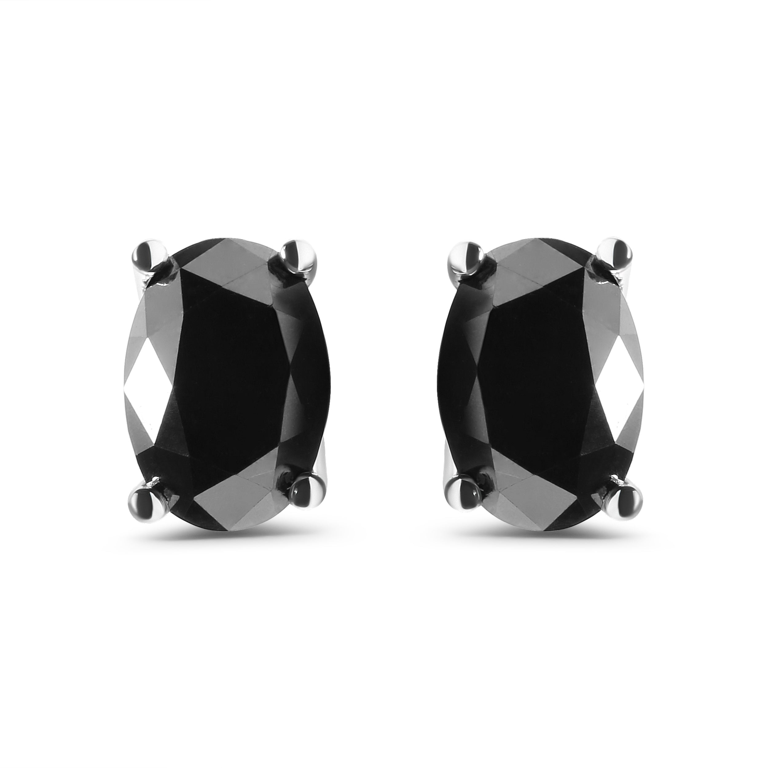 14K White Gold 3.00 Cttw Oval Cut Black Diamond Solitaire Stud Earrings (Black Color, I2-I3 Clarity) by Bids.com