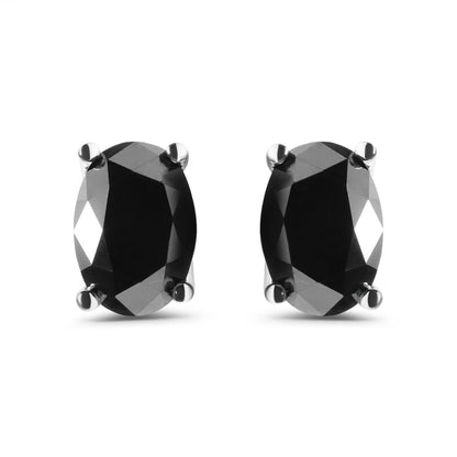 14K White Gold 3.00 Cttw Oval Cut Black Diamond Solitaire Stud Earrings (Black Color, I2-I3 Clarity) by Bids.com