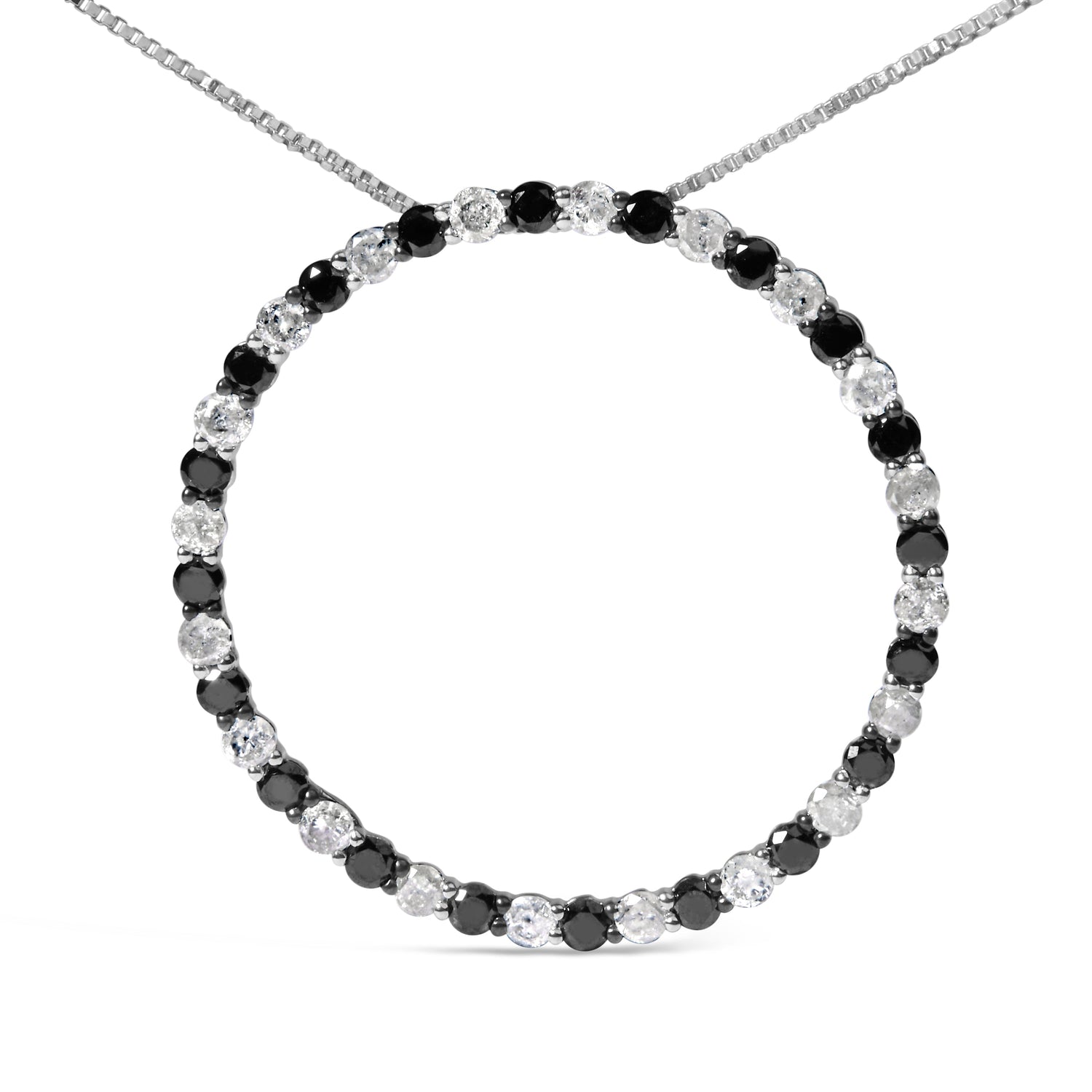 .925 Sterling Silver 2.0 Cttw Alternating Black and White Diamond Open Hoop Circle Pendant Necklace (H-I Color, I2-I3 Clarity) - 18" Inches by Bids.com