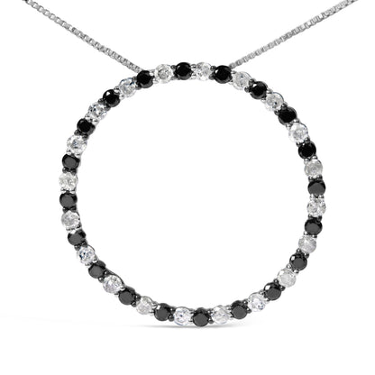 .925 Sterling Silver 2.0 Cttw Alternating Black and White Diamond Open Hoop Circle Pendant Necklace (H-I Color, I2-I3 Clarity) - 18" Inches by Bids.com