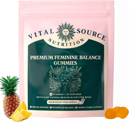 Vital Source Nutrition - Premium Feminine Balance Gummies - for Women’s Health &amp; Wellness - Immune Support - Vegan, Gluten-Free - Hawaiian Pineapple - 60 Gummies - 30 Servings