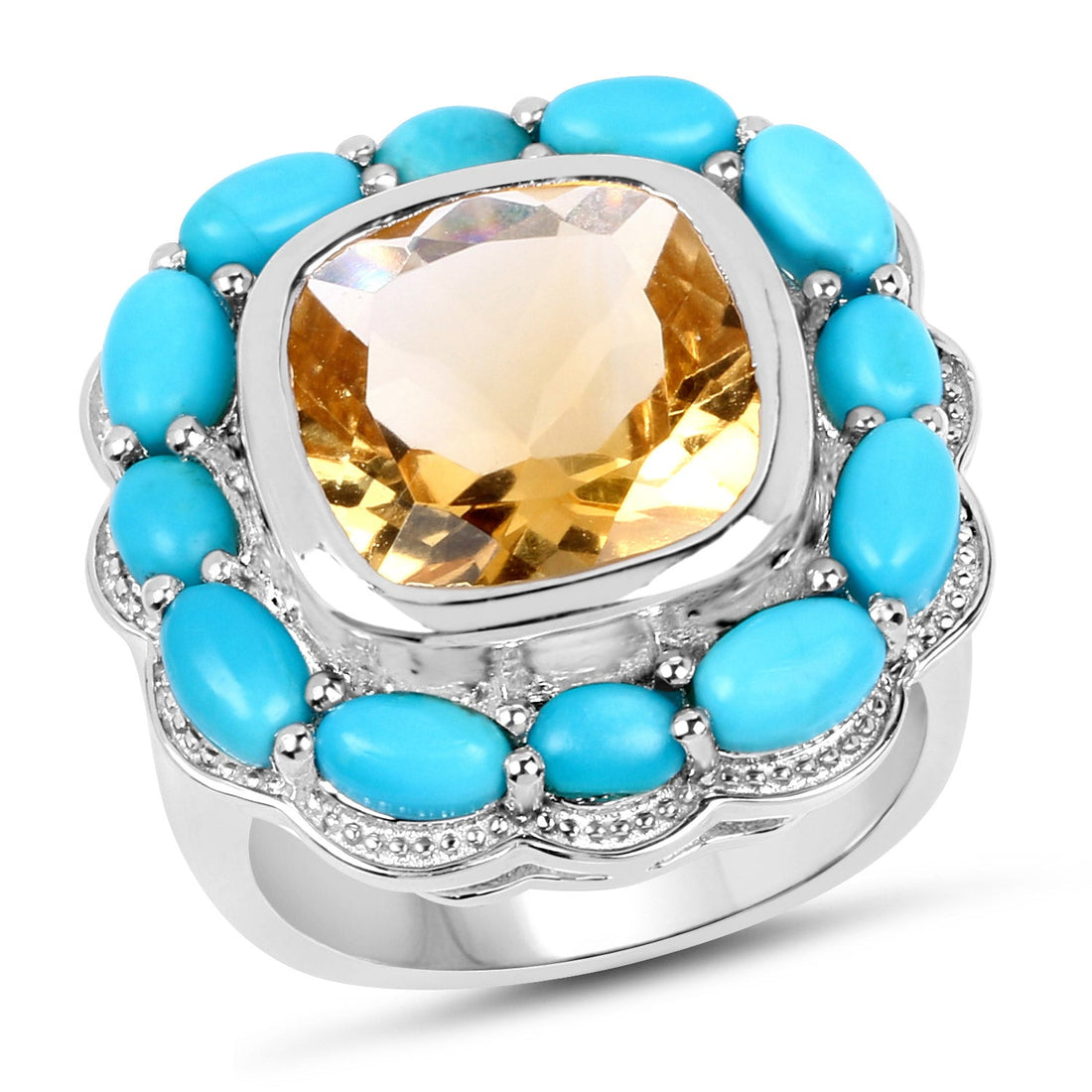 9.26 Carat Genuine Citrine and Turquoise .925 Sterling Silver Ring by Bids.com