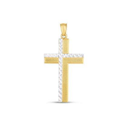 14k Two Tone Gold High Polish Diamond Cut Cross Pendant  DestGlow