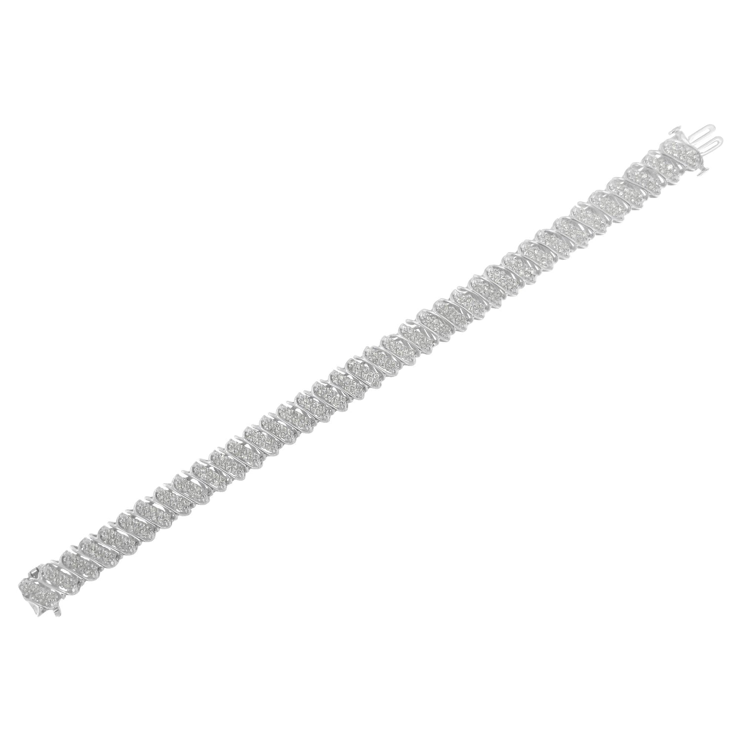 .925 Sterling Silver 3.0 Cttw Diamond Multi Row Cluster Slanted Wave Link 7-Â¼â€ Tennis Bracelet (I-J Color, I2-I3 Clarity) by Bids.com