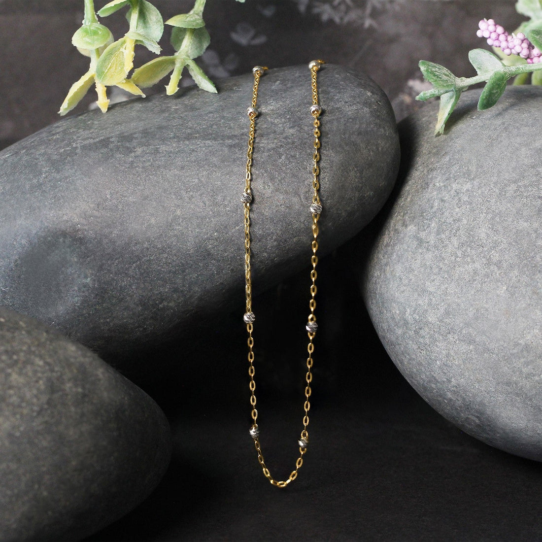 Diamond Cut Bead Links Pendant Chain in 14k Two Tone Gold (3.5mm) by Bids.com