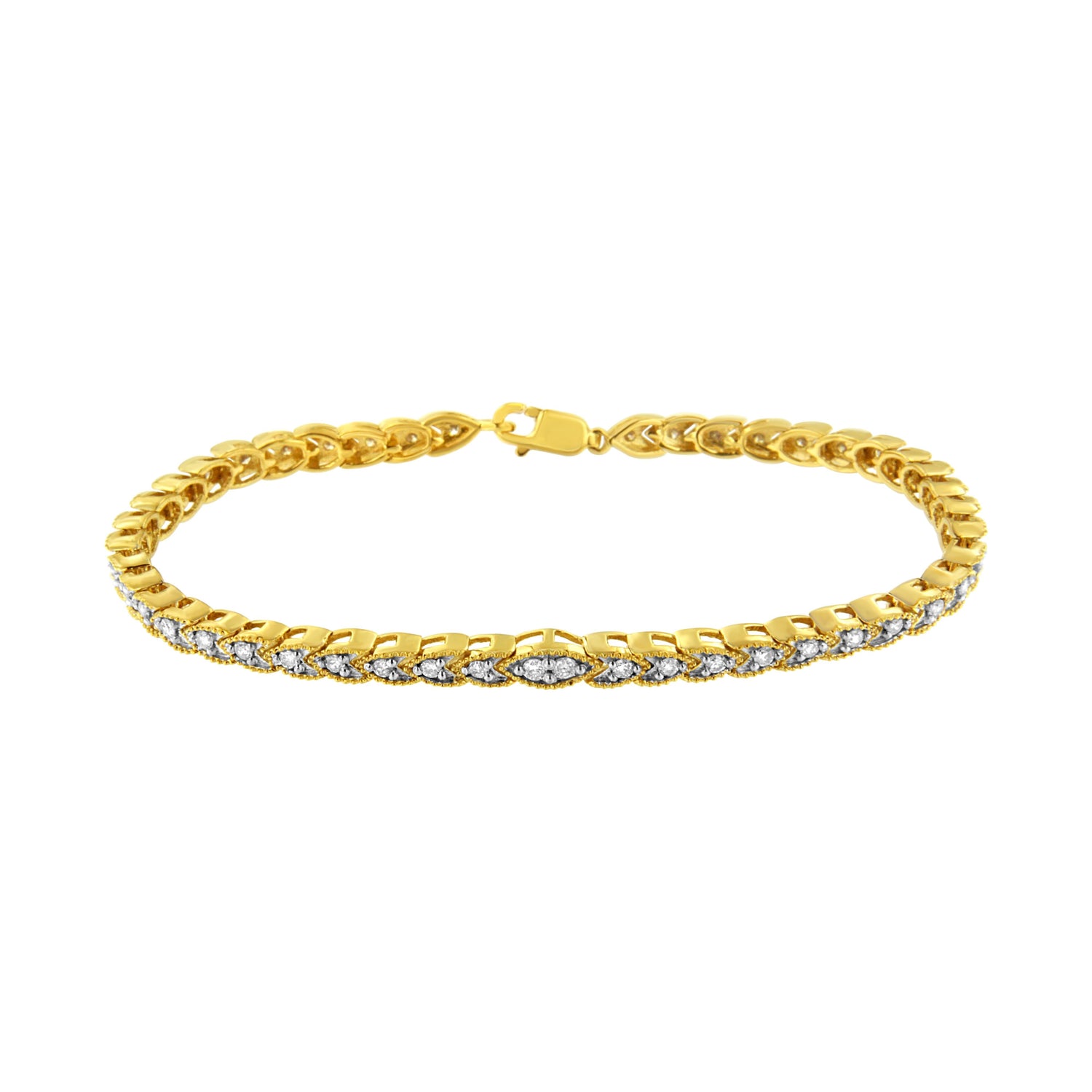 10K Yellow Gold Plated .925 Sterling Silver 1 cttw Prong-Set Diamond Pear Shape Link Bracelet (I-J Color, I1-I2 Clarity) - 7.25" by Bids.com