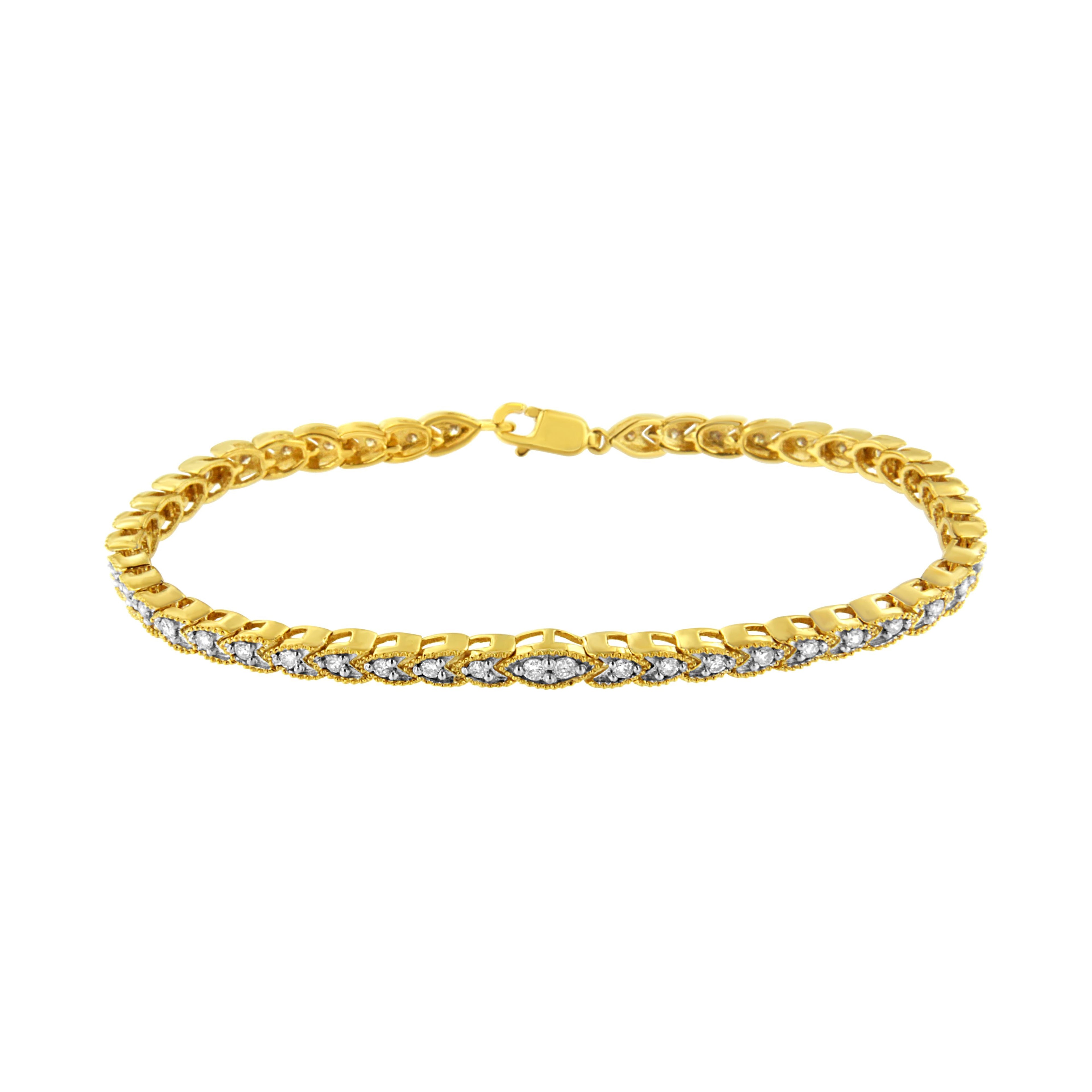 10K Yellow Gold Plated .925 Sterling Silver 1 cttw Prong-Set Diamond Pear Shape Link Bracelet (I-J Color, I1-I2 Clarity) - 7.25" by Bids.com