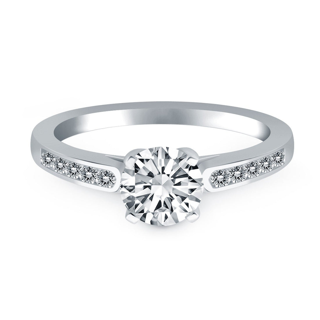 14k White Gold Diamond Channel Cathedral Engagement Ring by Bids.com