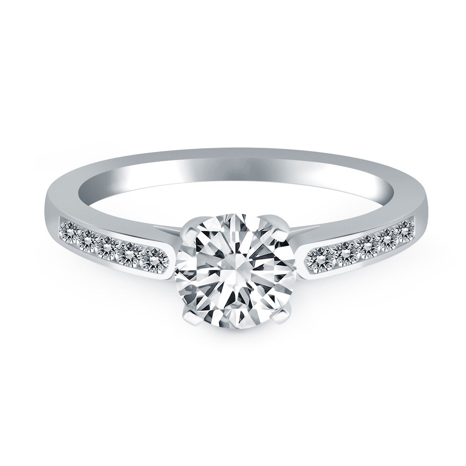 14k White Gold Diamond Channel Cathedral Engagement Ring by Bids.com