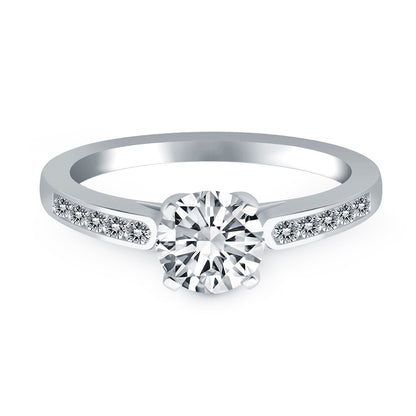 14k White Gold Diamond Channel Cathedral Engagement Ring by Bids.com