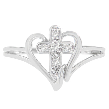 10K White Gold Diamond-Accented Cross &amp; Open Heart Promise Fashion Ring (H-I Color, I1-I2 Clarity) - Size 7 by Bids.com