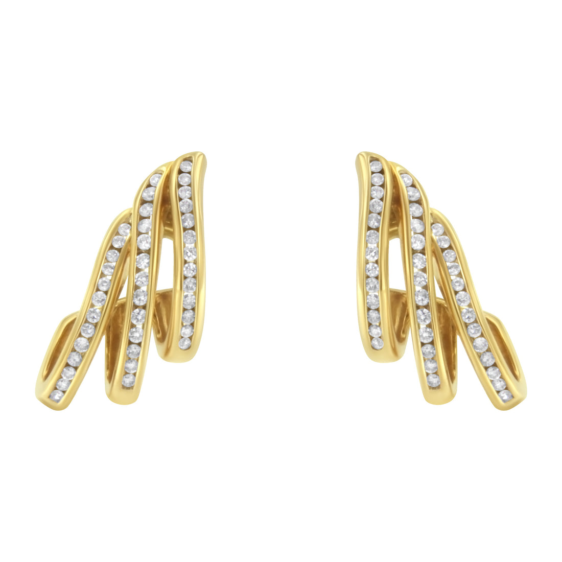 10K Yellow Gold 1.0 Cttw Round Brilliant Cut Diamond Spiral Multi Row Channel Set Open Hoop Pushback Stud Earrings (H-I Color, I1-I2 Clarity) by Bids.com