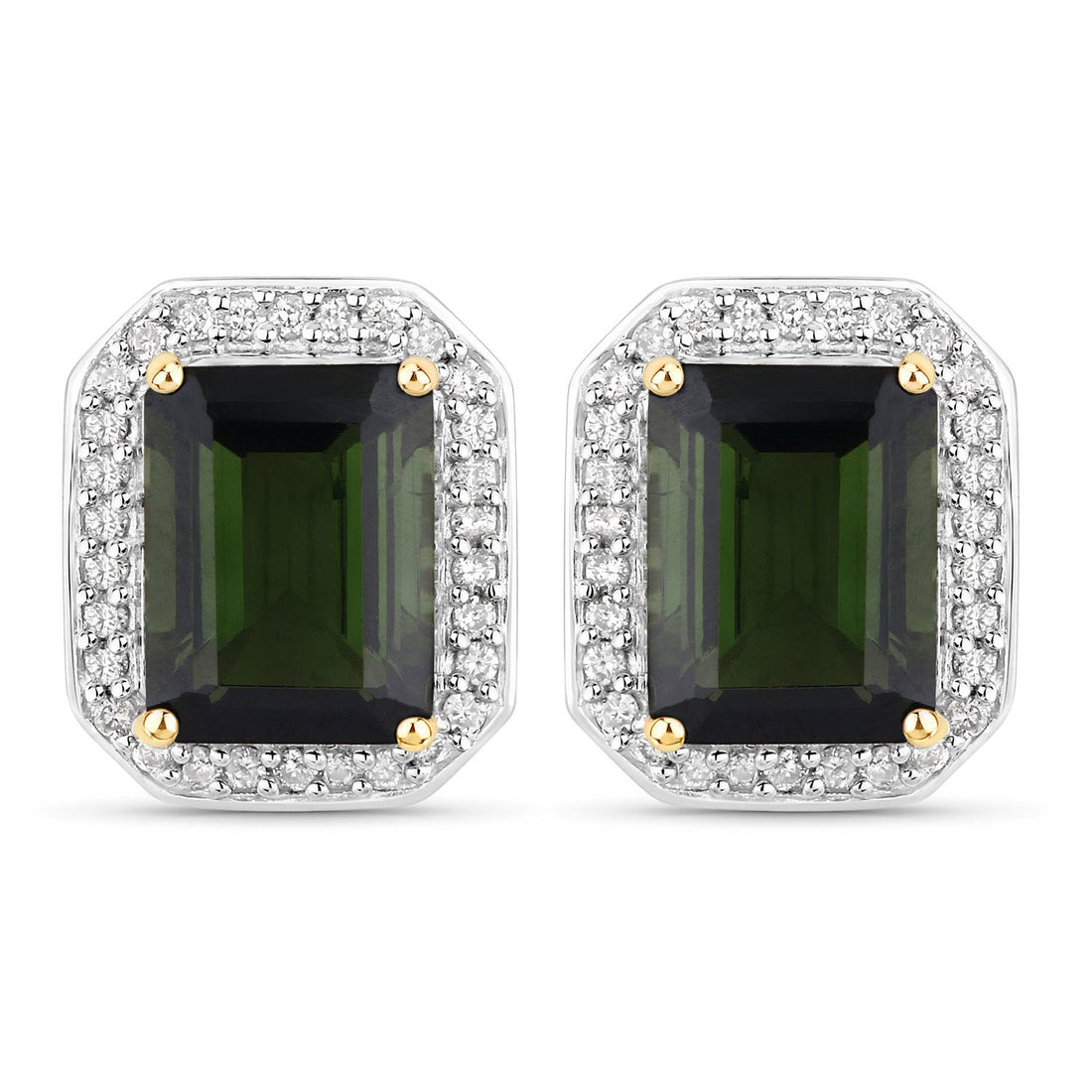 3.57 Carat Genuine Green Tourmaline and White Diamond 14K Yellow Gold Earrings by Bids.com