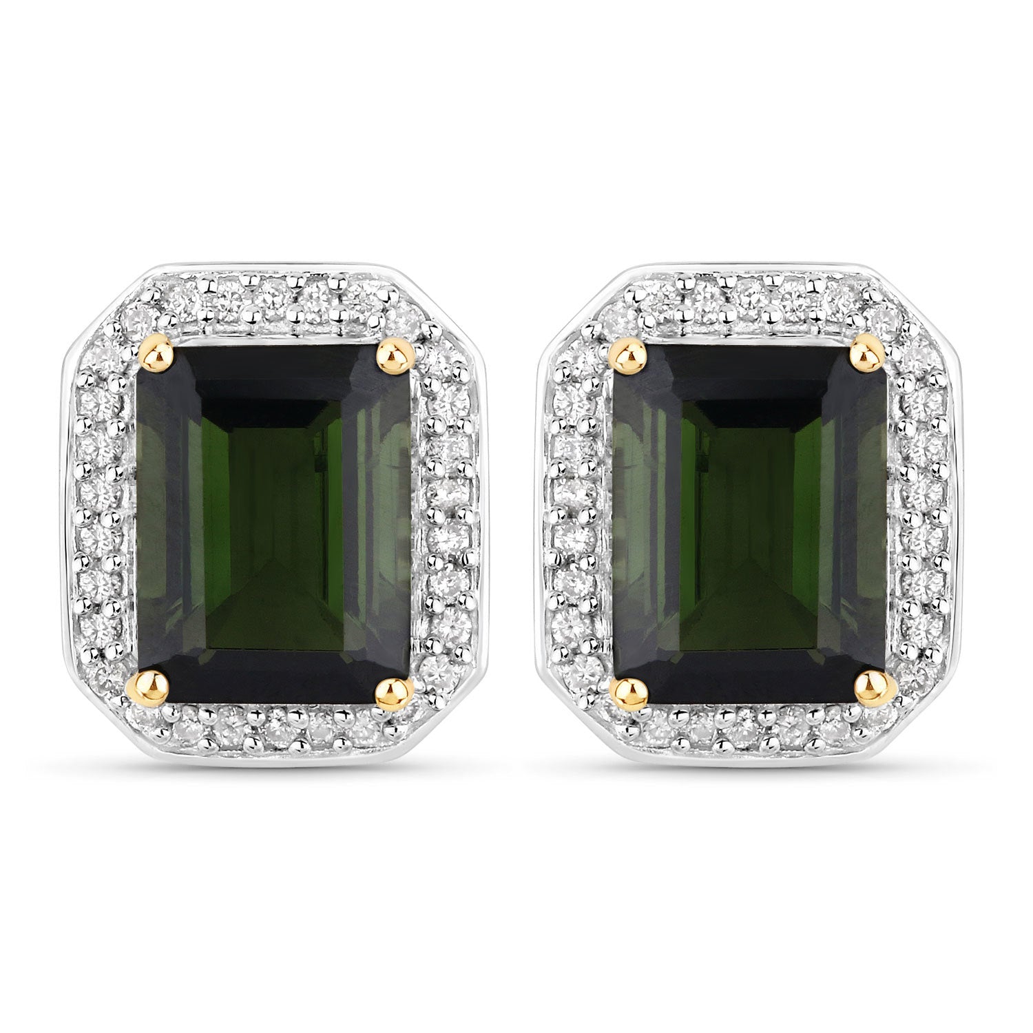 3.57 Carat Genuine Green Tourmaline and White Diamond 14K Yellow Gold Earrings by Bids.com
