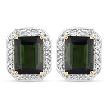 3.57 Carat Genuine Green Tourmaline and White Diamond 14K Yellow Gold Earrings by Bids.com
