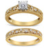14K Yellow Gold Plated .925 Sterling Silver 1/5 Cttw Diamond Art Deco Style Engagement Ring Bridal Set (I-J Color, I3 Clarity) - Ring Size 7 by Bids.com