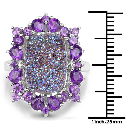5.97 Carat Genuine Drusy Quartz and Amethyst .925 Sterling Silver Ring by Bids.com