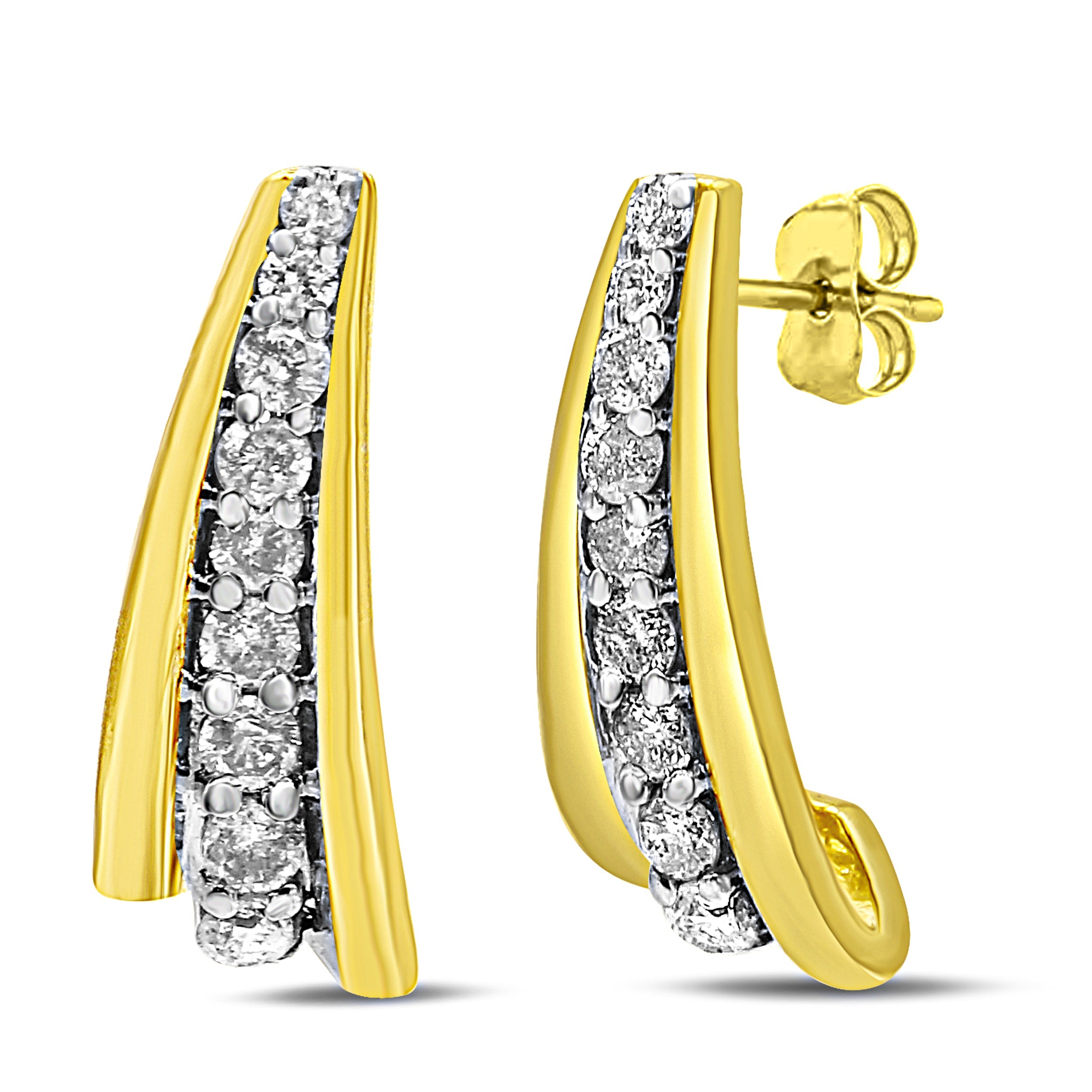 10K Yellow Gold Plated .925 Sterling Silver 0.50 Cttw Round Diamond Graduated Huggie Earrings (I-J Color, I2-I3 Clarity) by Bids.com