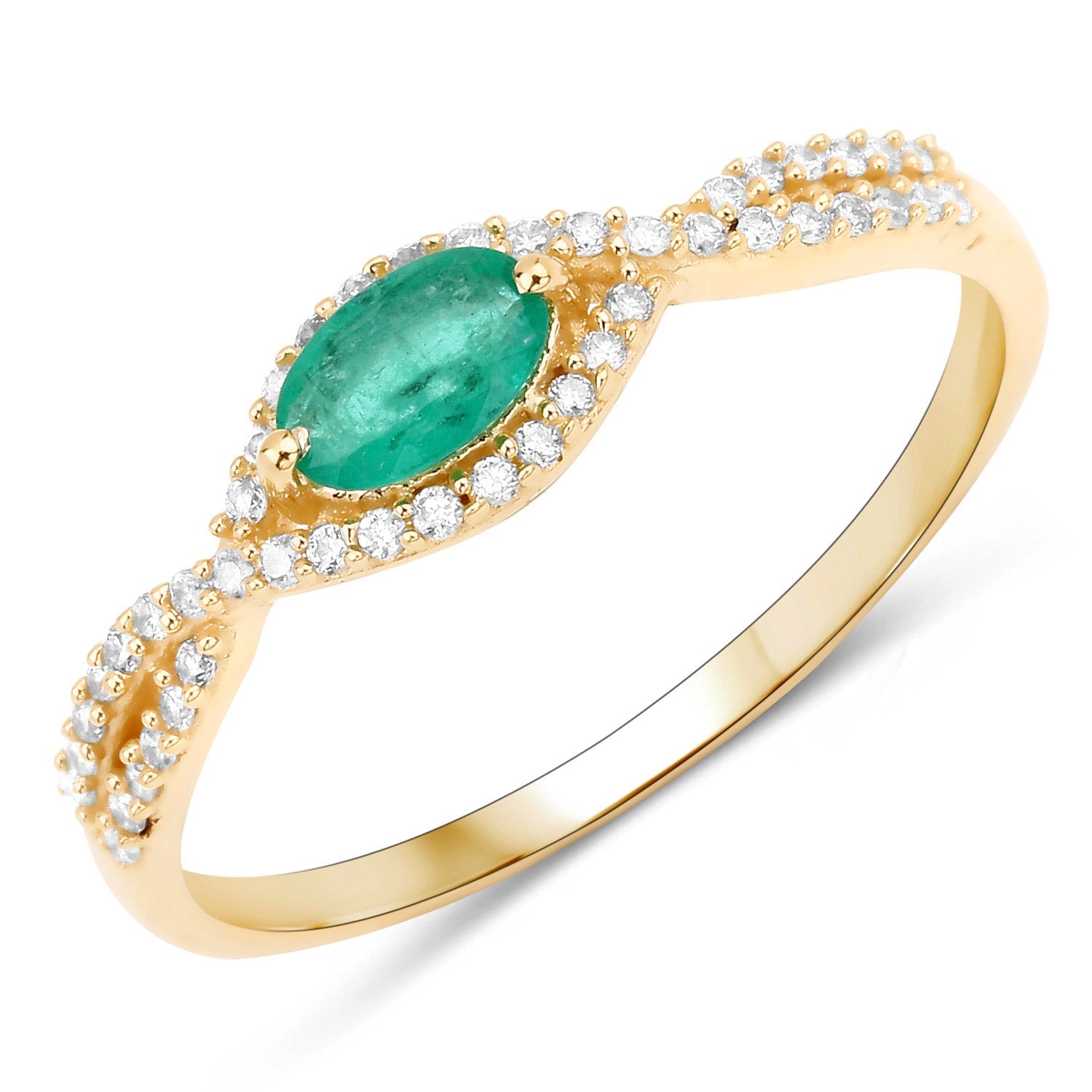 0.32 Carat Genuine Zambian Emerald and White Diamond 14K Yellow Gold Ring by Bids.com
