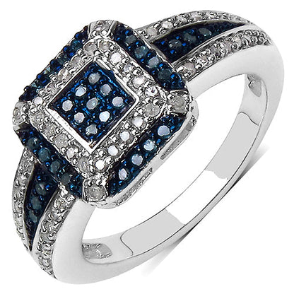 0.50 Carat Genuine Blue Diamond &amp; White Diamond .925 Sterling Silver Ring by Bids.com
