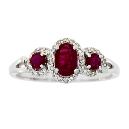 1.04ct Ruby Diamond 3 Stone Ring 14KT White Gold by Bids.com