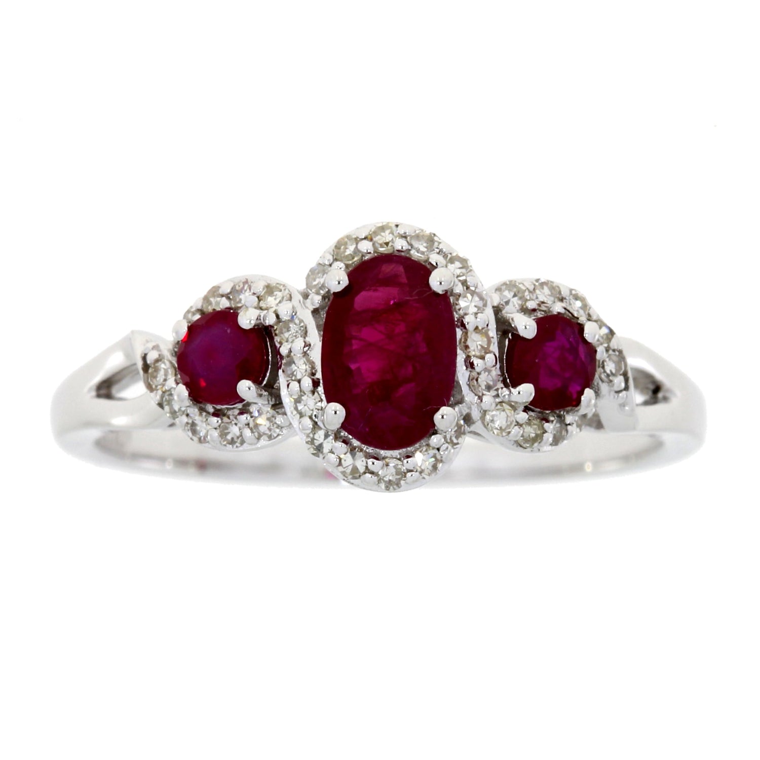 1.04ct Ruby Diamond 3 Stone Ring 14KT White Gold by Bids.com