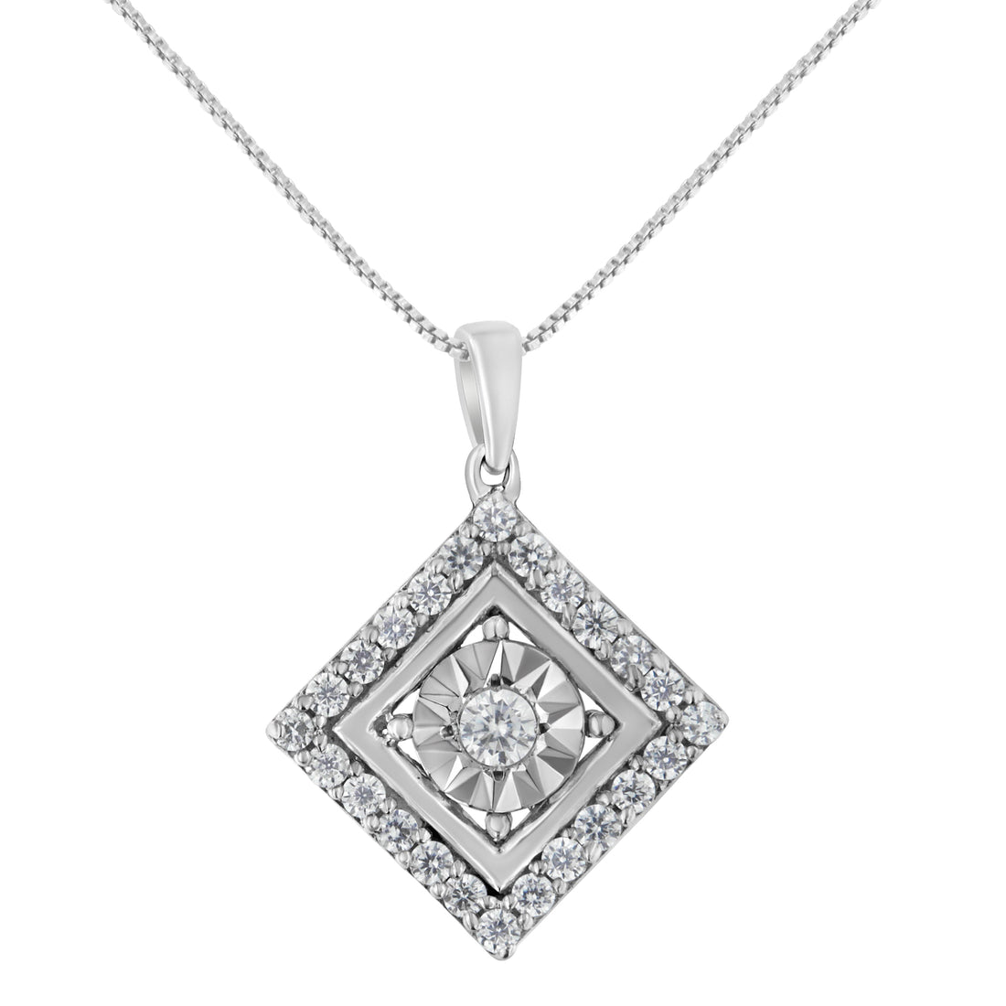 10KT White Gold 1/2 cttw Diamond Square Pendant Necklace (I-J Color, I2-I3 Clarity) by Bids.com