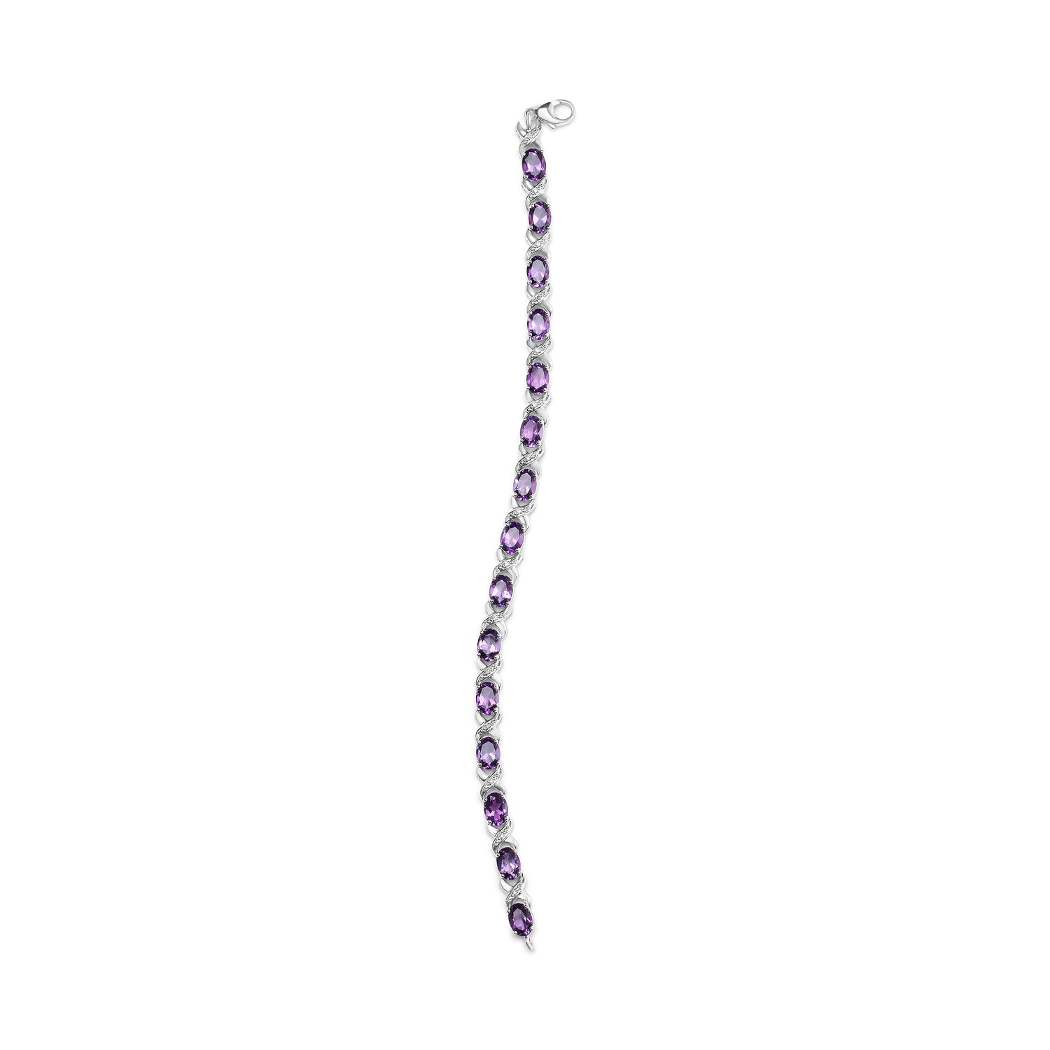 .925 Sterling Silver 7x5mm Oval Amethyst and Diamond Accent X-Link Bracelet (H-I Color, SI1-SI2 Clarity)  - Size 7"  DestGlow