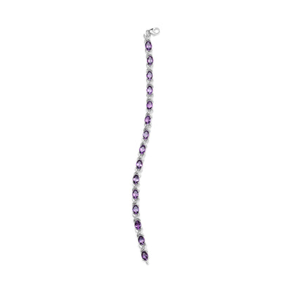 .925 Sterling Silver 7x5mm Oval Amethyst and Diamond Accent X-Link Bracelet (H-I Color, SI1-SI2 Clarity)  - Size 7"  DestGlow