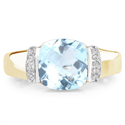 14K Yellow Gold Plated 3.62 Carat Genuine Blue Topaz &amp; White Topaz .925 Sterling Silver Ring  DestGlow