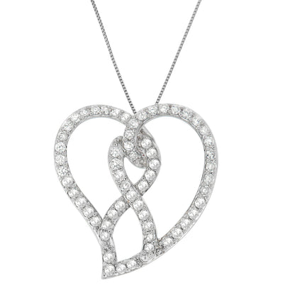 14K White Gold 1.0 Cttw White Diamond Awareness Ribbon &amp; Open Heart 18" Pendant Necklace (H-I Color, I1-I2 Clarity) - White Diamond Ribbon by Bids.com