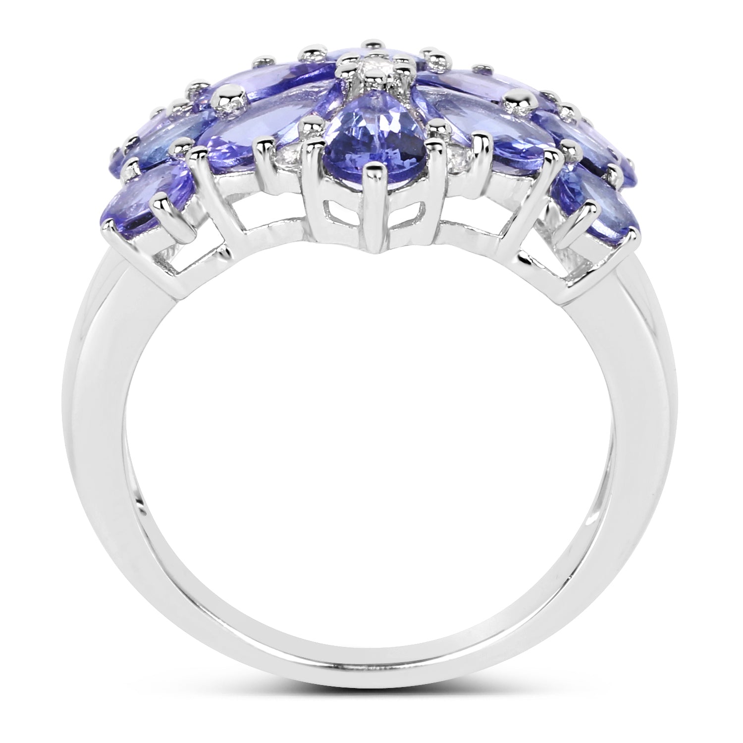 3.36 Carat Genuine Tanzanite and White Topaz .925 Sterling Silver Ring  DestGlow