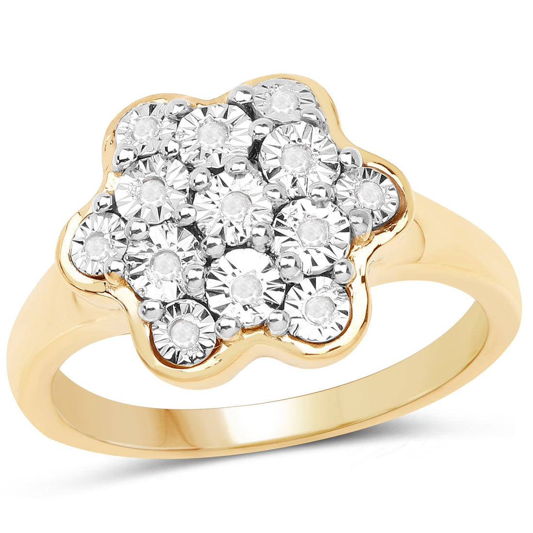 14K Yellow Gold Plated 0.07 Carat Genuine White Diamond .925 Sterling Silver Ring by Bids.com