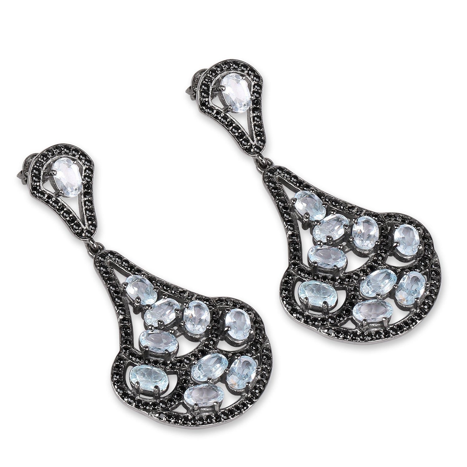12.19 Carat Genuine Blue Topaz and Black Spinel .925 Sterling Silver Earrings  DestGlow