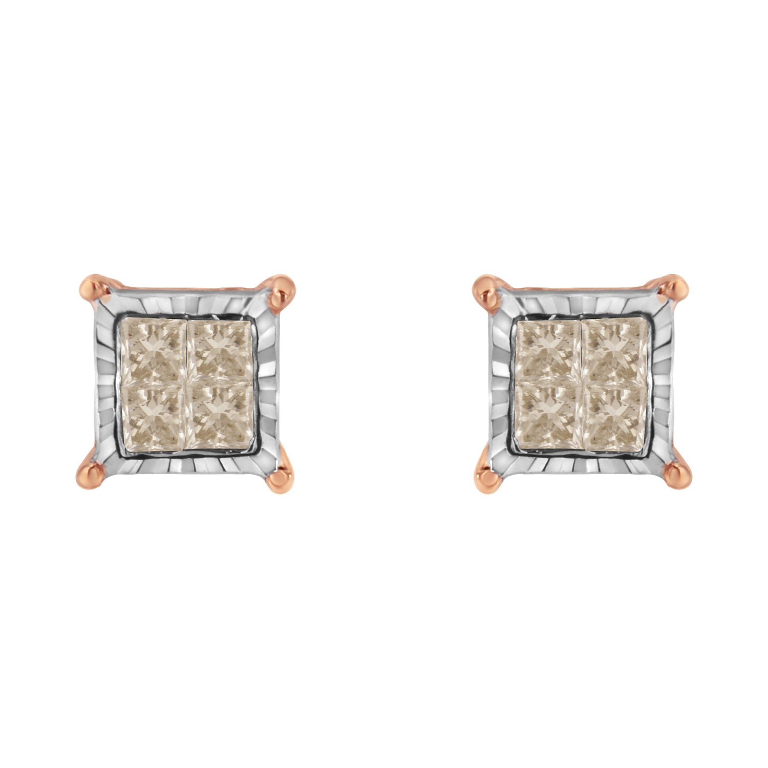 10K Two-Toned Princess-Cut Composite Diamond Stud Earrings (1/2 cttw, J-K Color, I1-I2 Clarity) by Bids.com
