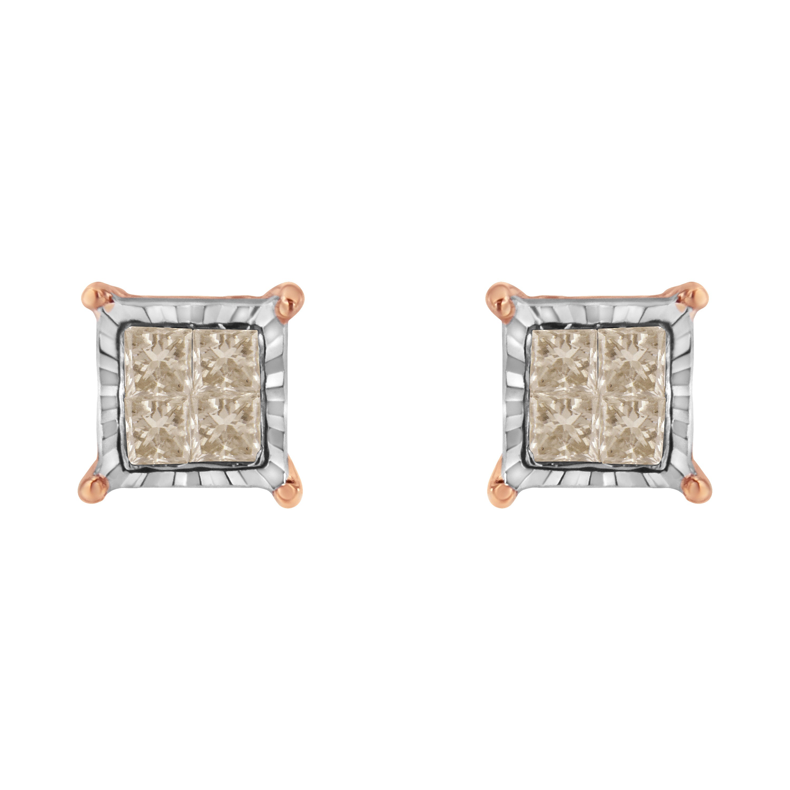 10K Two-Toned Princess-Cut Composite Diamond Stud Earrings (1/2 cttw, J-K Color, I1-I2 Clarity) by Bids.com