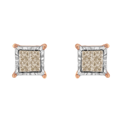 10K Two-Toned Princess-Cut Composite Diamond Stud Earrings (1/2 cttw, J-K Color, I1-I2 Clarity) by Bids.com