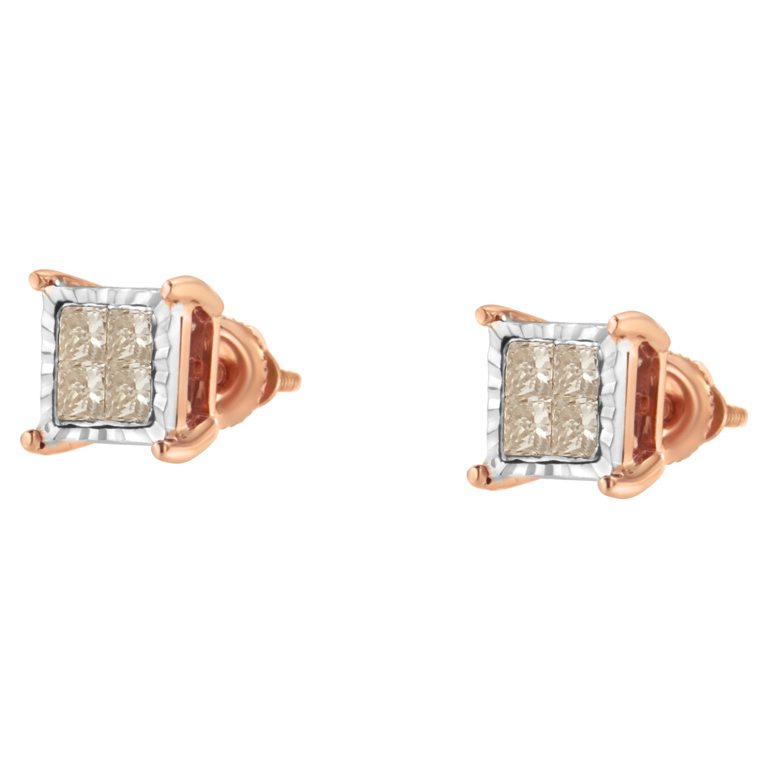 10K Two-Toned Princess-Cut Composite Diamond Stud Earrings (1/2 cttw, J-K Color, I1-I2 Clarity) by Bids.com