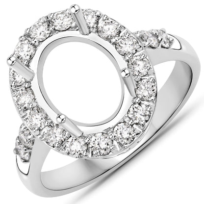 0.60 Carat Genuine White Diamond 14K White Gold Semi Mount Ring - holds 10x8mm Oval Gemstone by Bids.com
