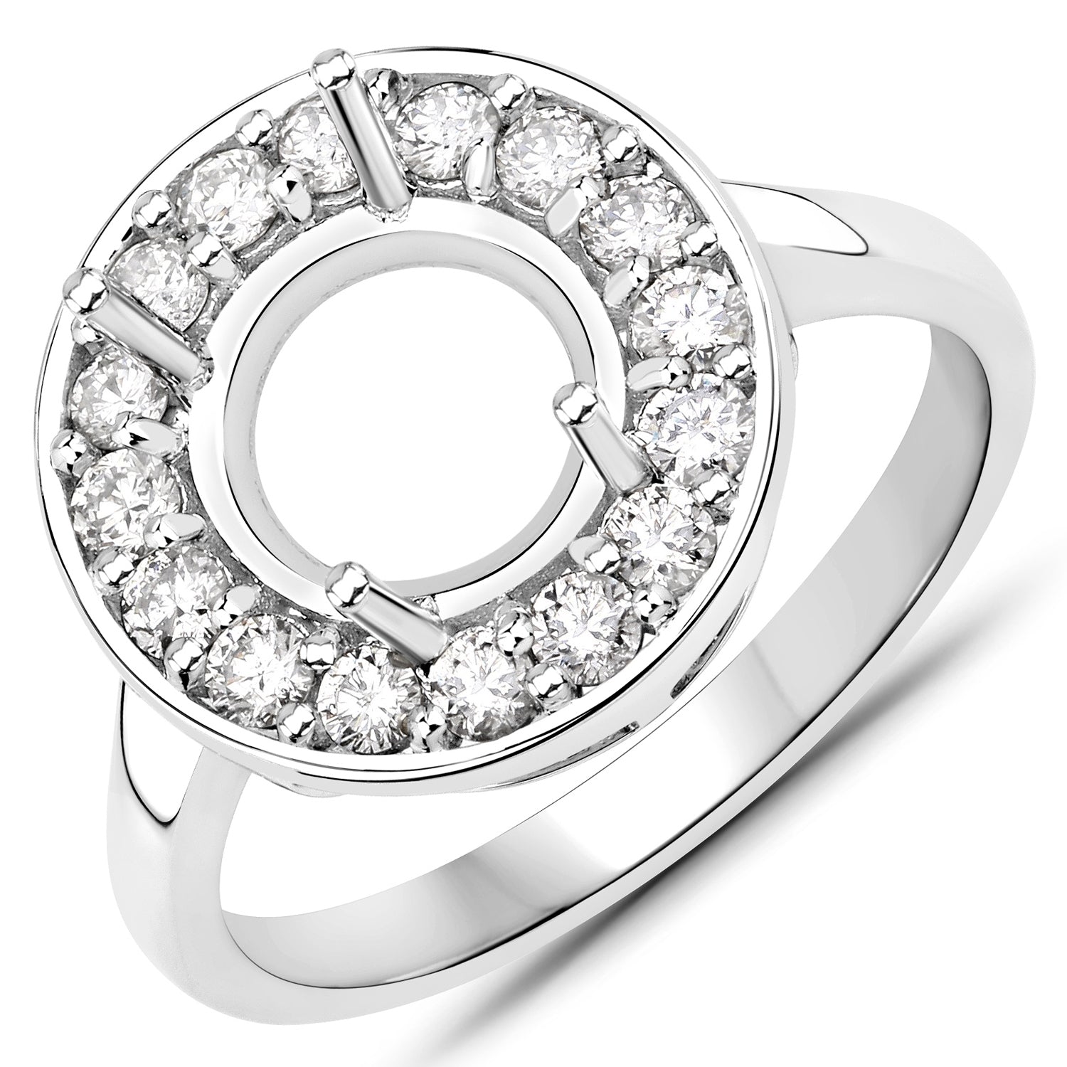 0.48 Carat Genuine White Diamond 14K White Gold Semi Mount Ring - holds 8.00mm Round Gemstone by Bids.com