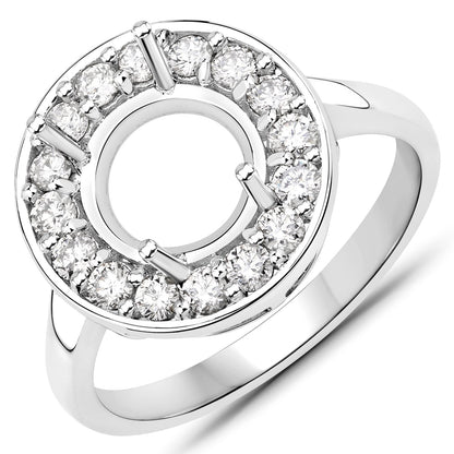 0.48 Carat Genuine White Diamond 14K White Gold Semi Mount Ring - holds 8.00mm Round Gemstone by Bids.com