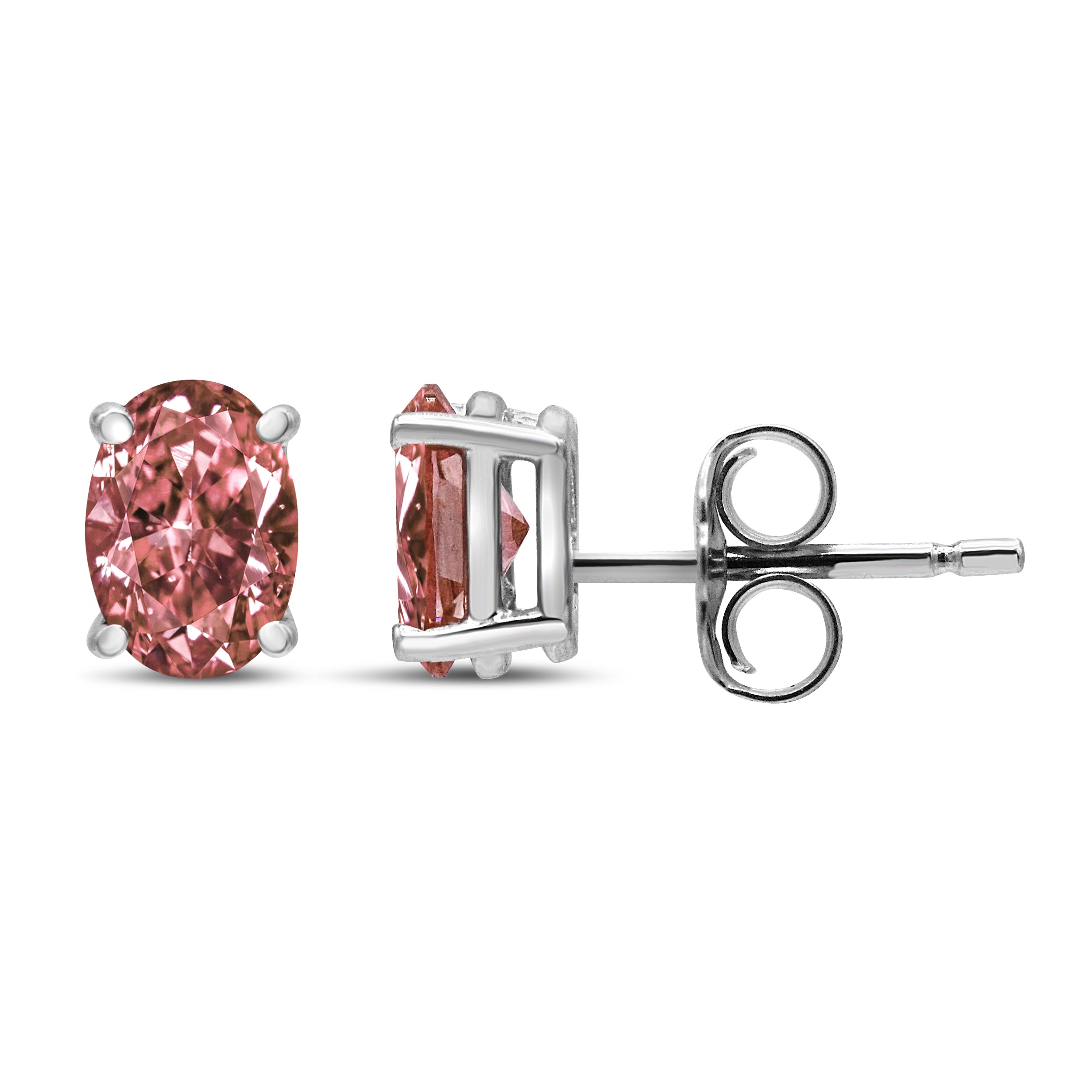 14K White Gold 1/2 Cttw Lab Grown Pink Oval 4 Prong Set Classic Diamond Solitaire Stud Earrings (Pink Color, VS2-SI1 Clarity)  DestGlow